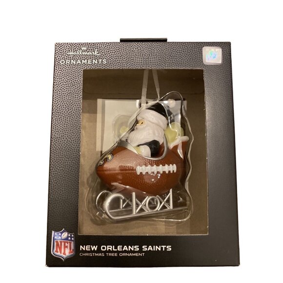 New Orleans Saints Hallmark Ornament Santa on Football Sled NFL 2022 NEW! - Picture 2 of 7